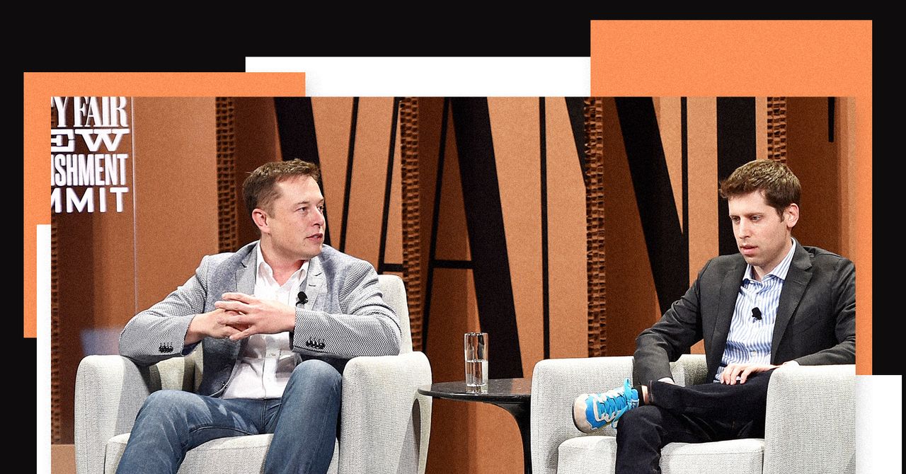 Courtroom sketch of Elon Musk and Sam Altman during a hearing.