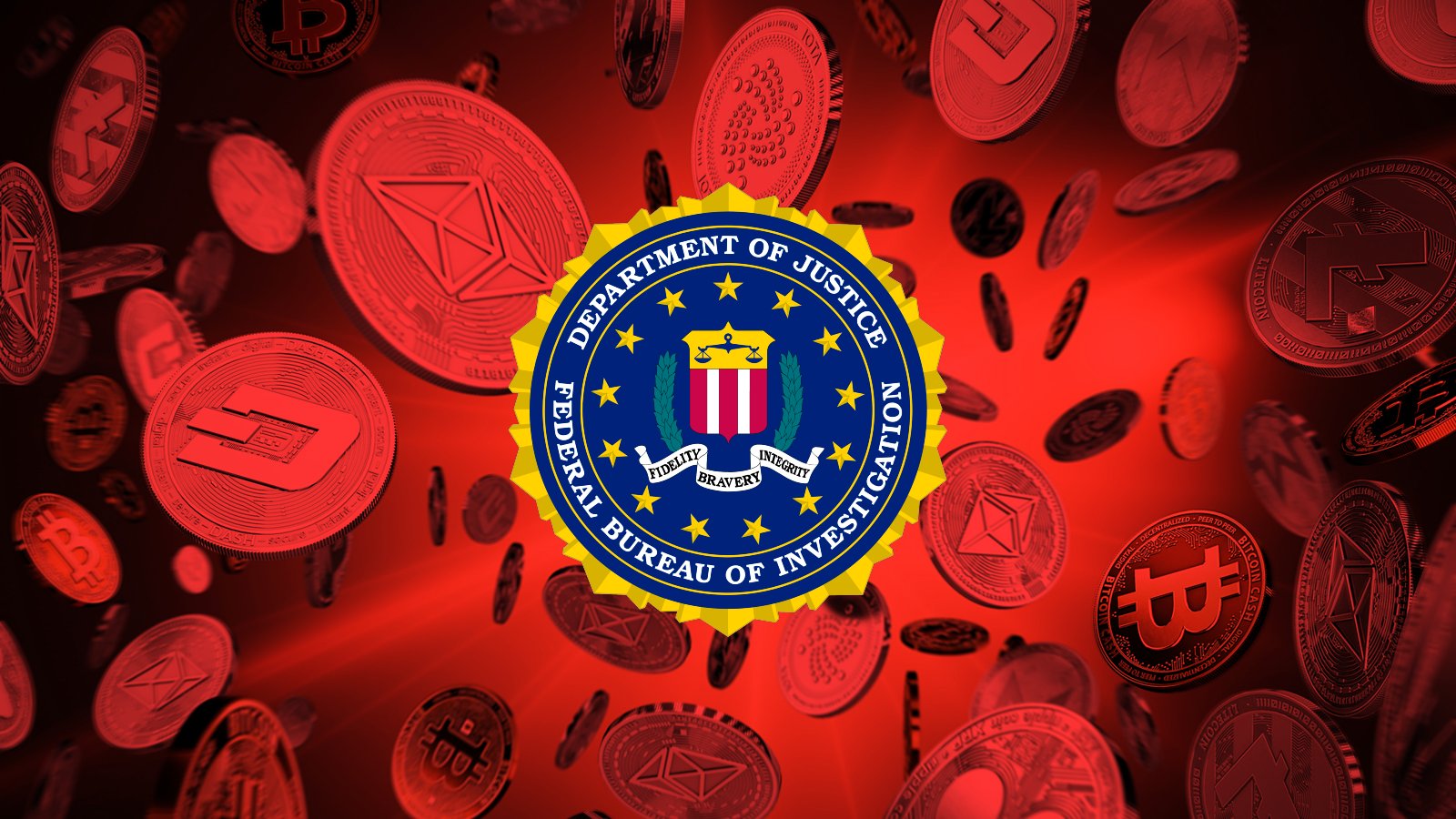 FBI rozeti, para yığınları üstünde dijital dolandırıcılık ikonları ve yükselen grafik