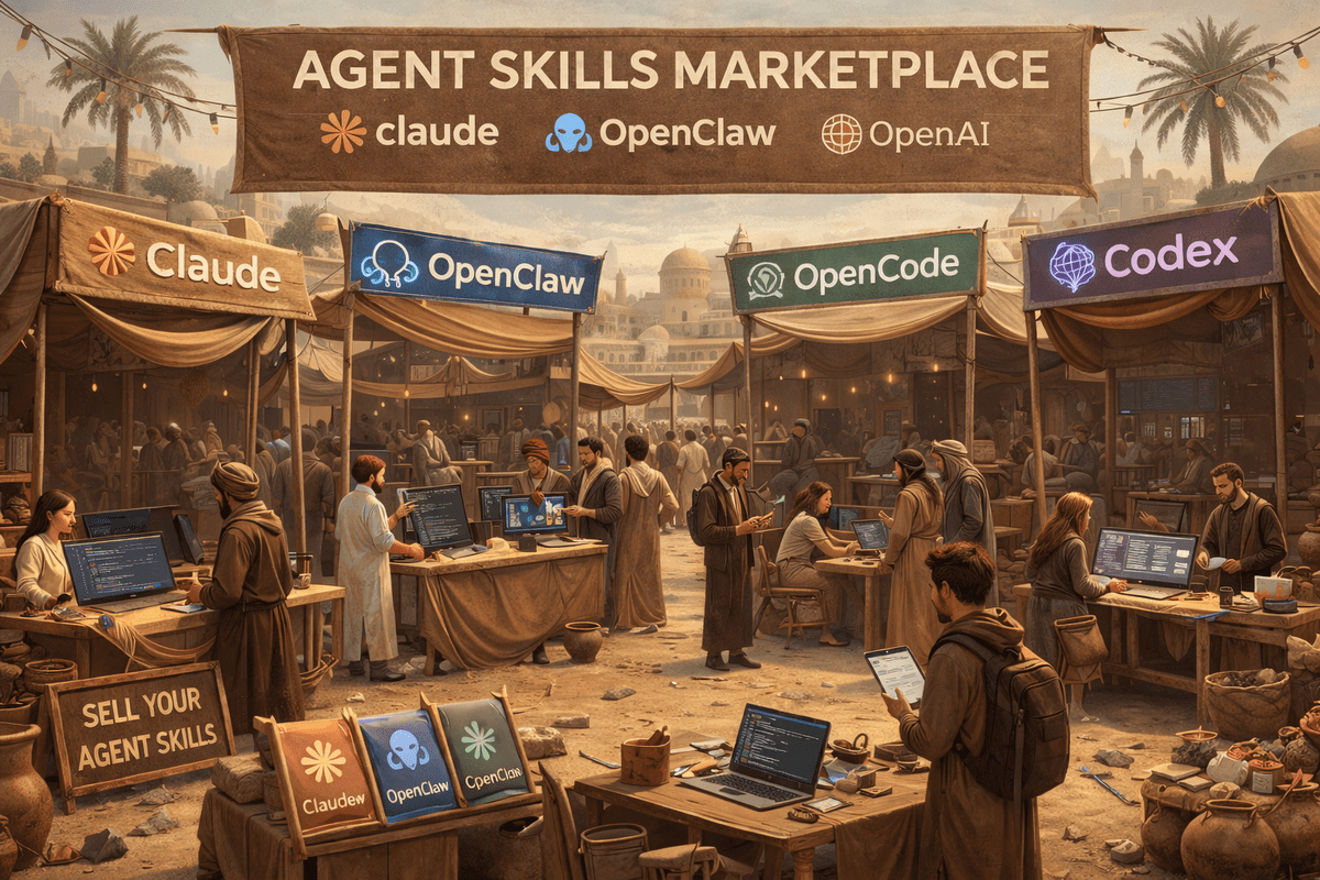 Collage of AI agent skill marketplace interfaces like SkillsMP and skills.sh