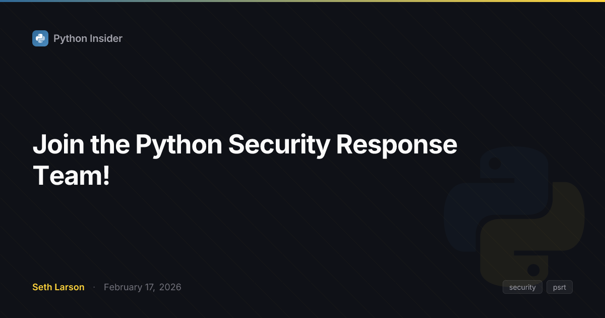 Anúncio do documento de governança da Python Security Response Team com gráfico do novo membro