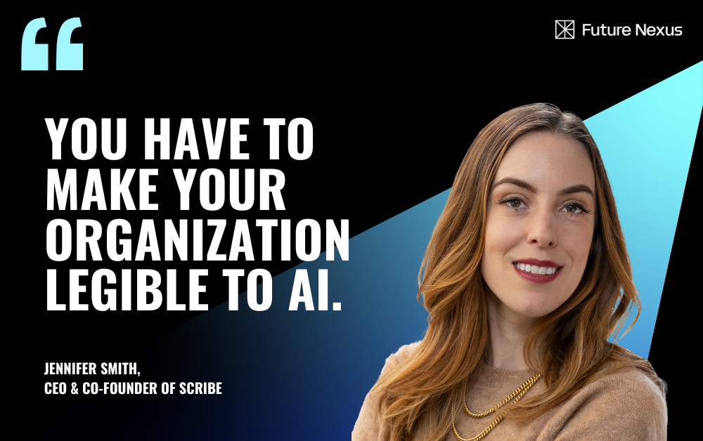 Jennifer Smith, Scribe CEO, discussing AI workflow visibility on stage