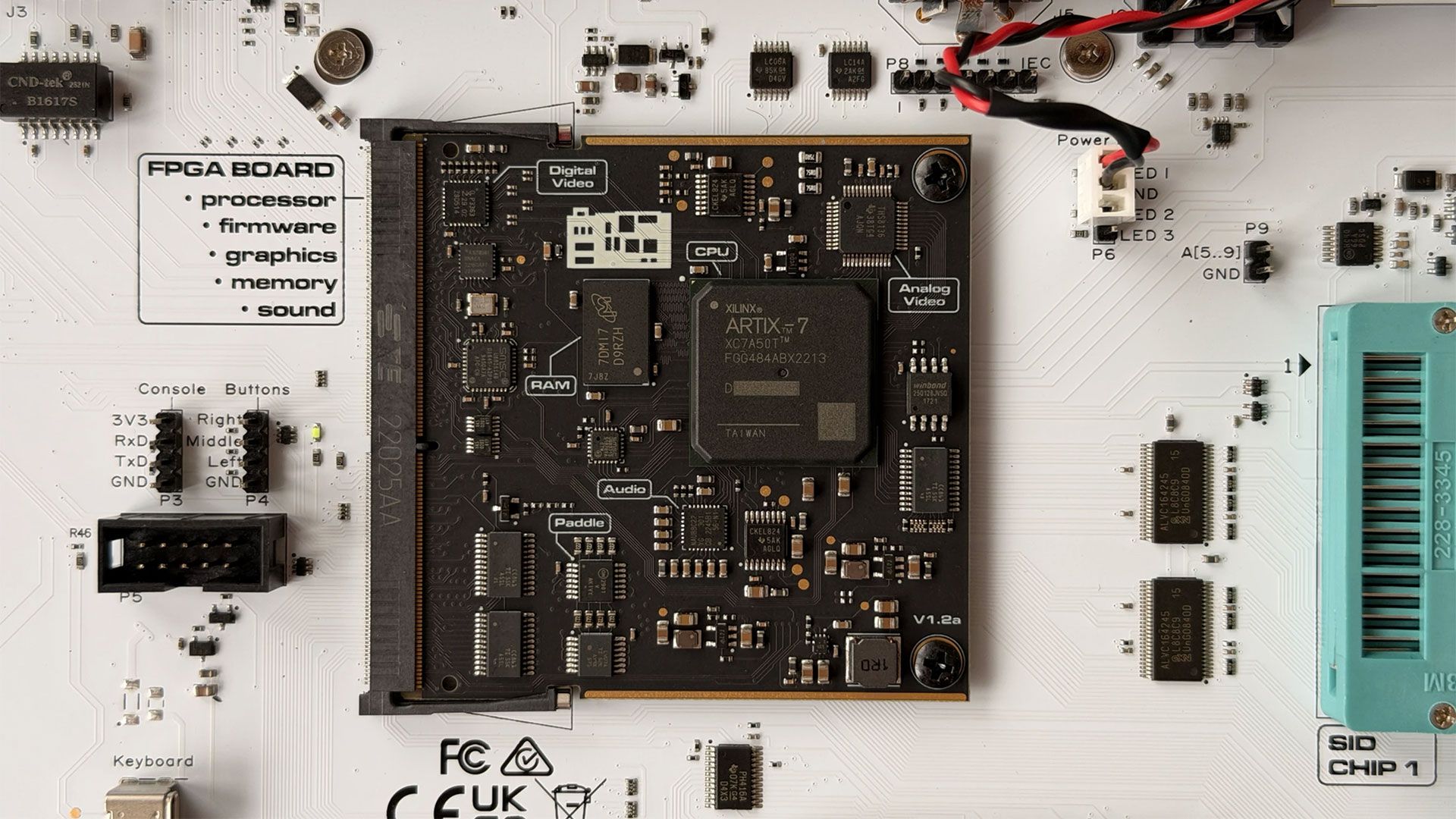 A close-up shot of the Commodore 64 Ultimate computer's circuit board, highlighting the FPGA chip.