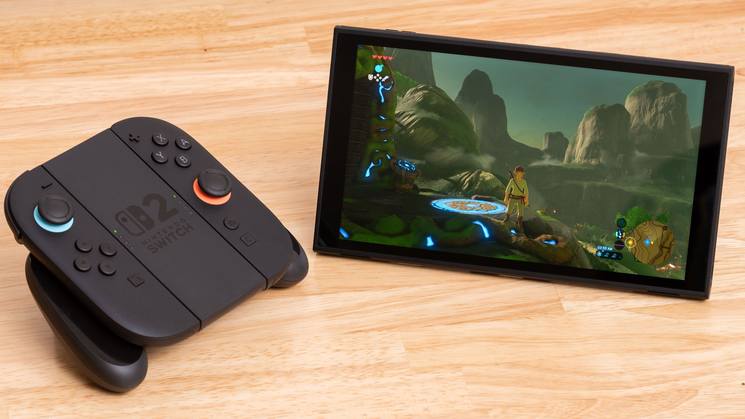 Nintendo Switch 2 with exposed removable battery tray and Joy-Cons