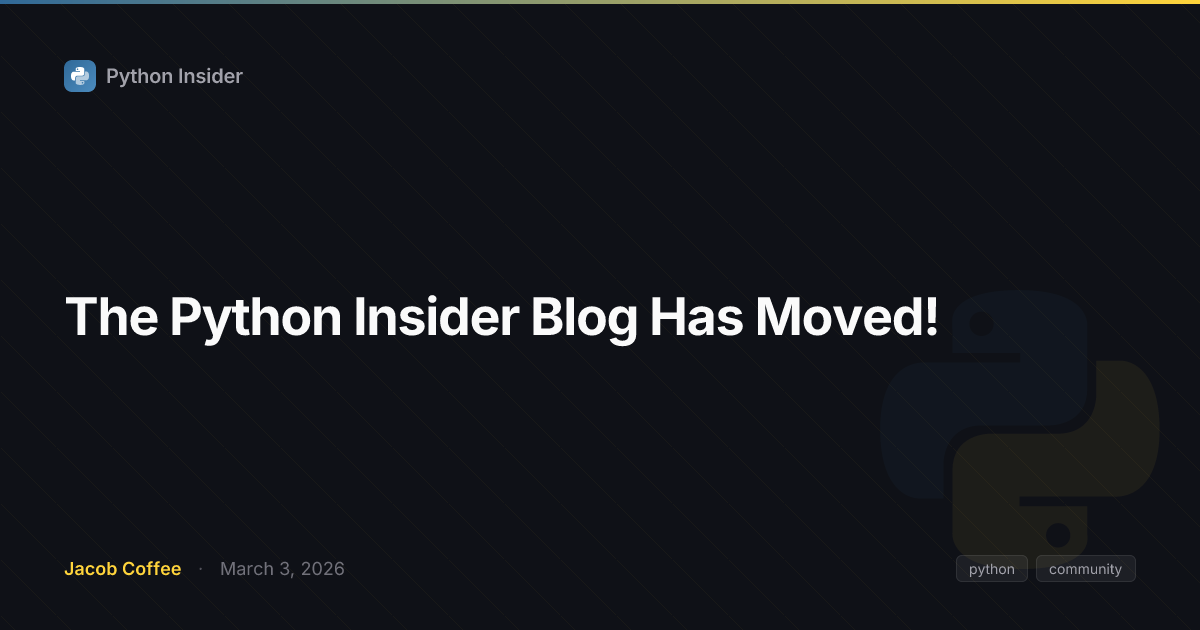 Screenshot of new Python Insider blog homepage with tag sidebar and search palette