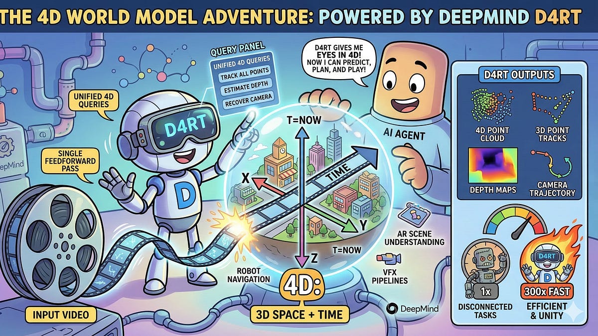 DeepMind D4RT reconstructing a dynamic 4D scene from sparse video inputs