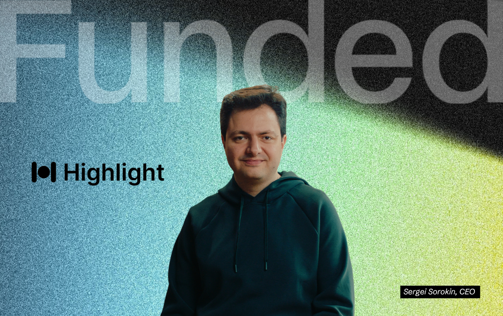 Highlight AI logo with $40M funding announcement and workflow diagram connecting Slack, Figma, and Linear