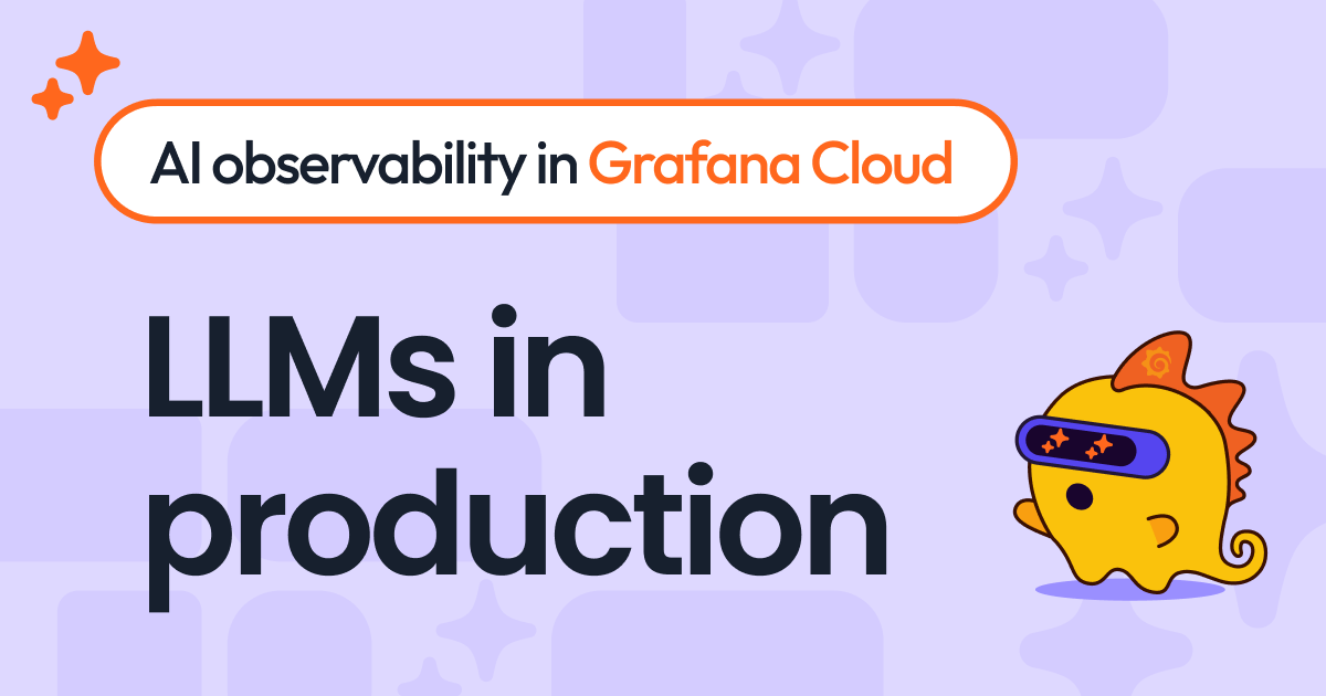 Grafana Cloud dashboard displaying LLM latency, costs, and evaluation metrics