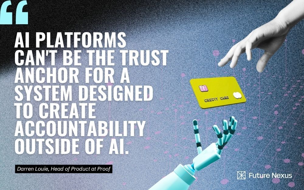 AI robot hand inserting credit card into a slot with a glowing question mark over a signature pad