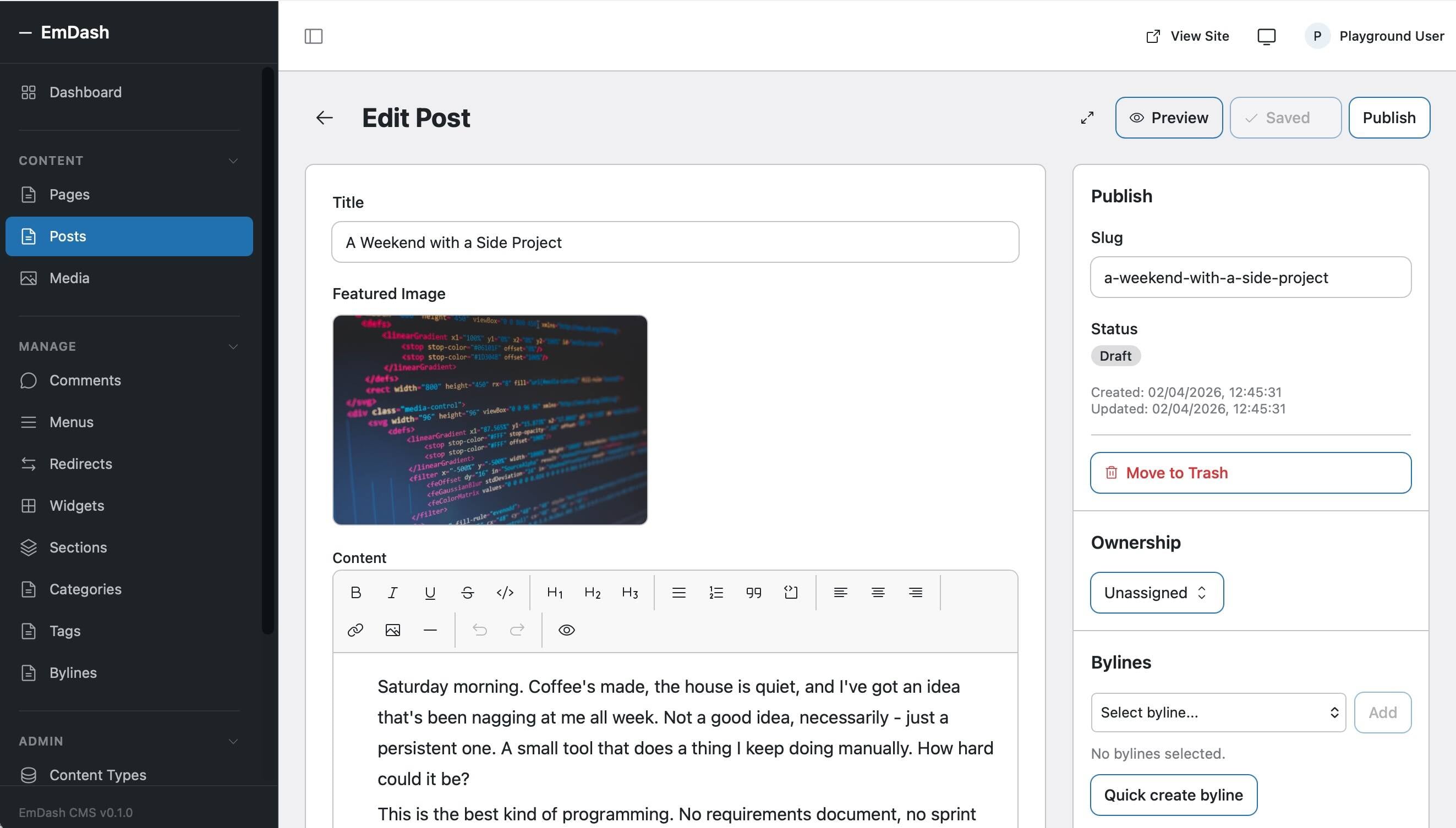 Cloudflare EmDash dashboard showing AI agent configuration and sandboxed plugins
