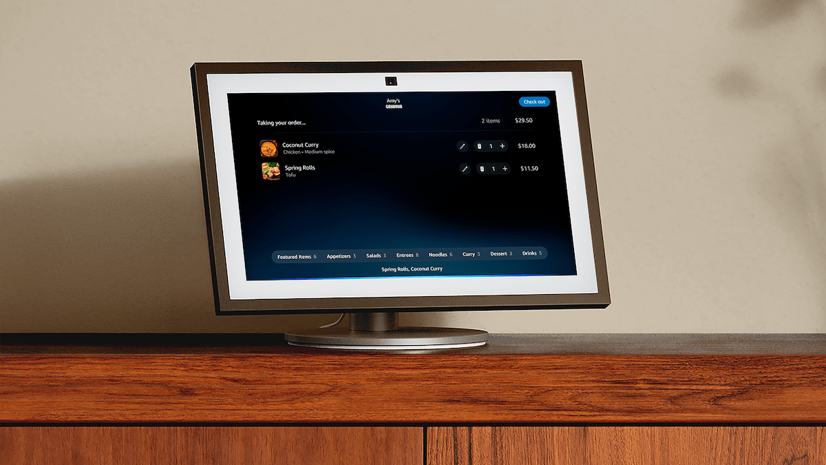 Echo Show displaying Alexa+ food ordering menu from Uber Eats