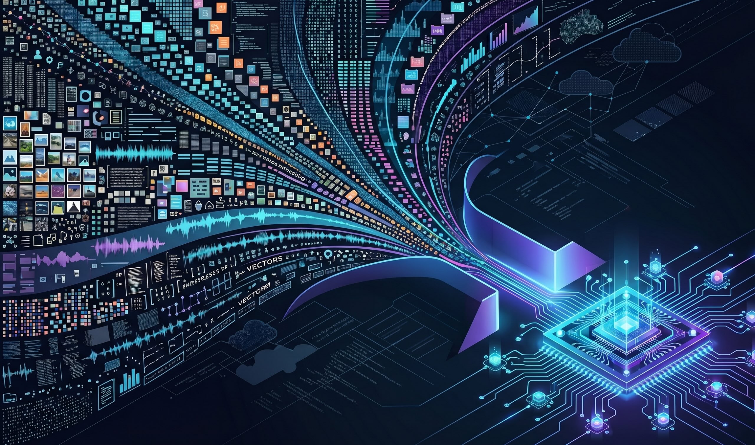 Abstract representation of data flowing into a quantum computer