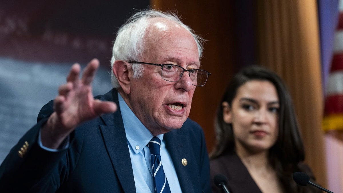 Bernie Sanders at press conference announcing AI data center ban plan