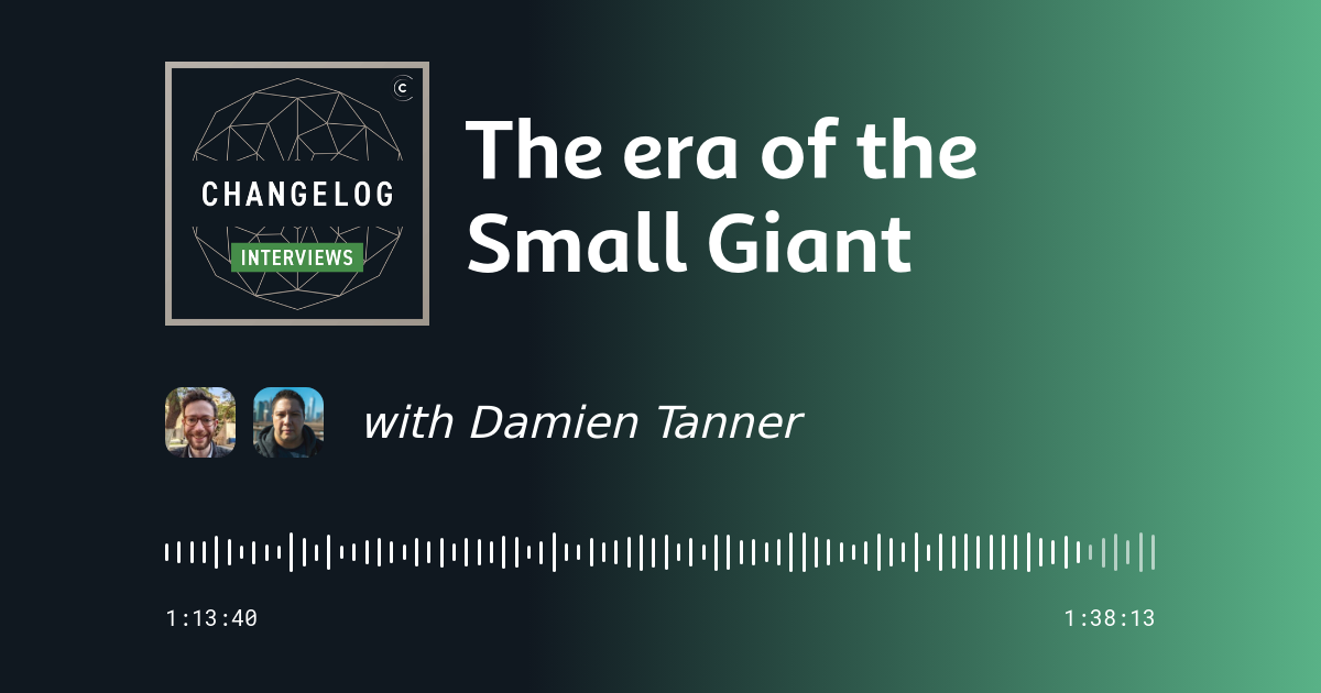 Damien Tanner on The Changelog podcast mic, discussing AI dev revolution