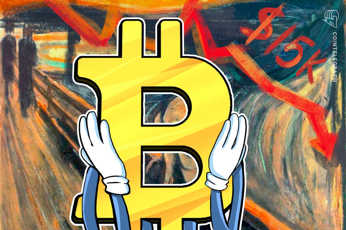 Bitcoin price chart with sentiment index dropping toward $54K support level