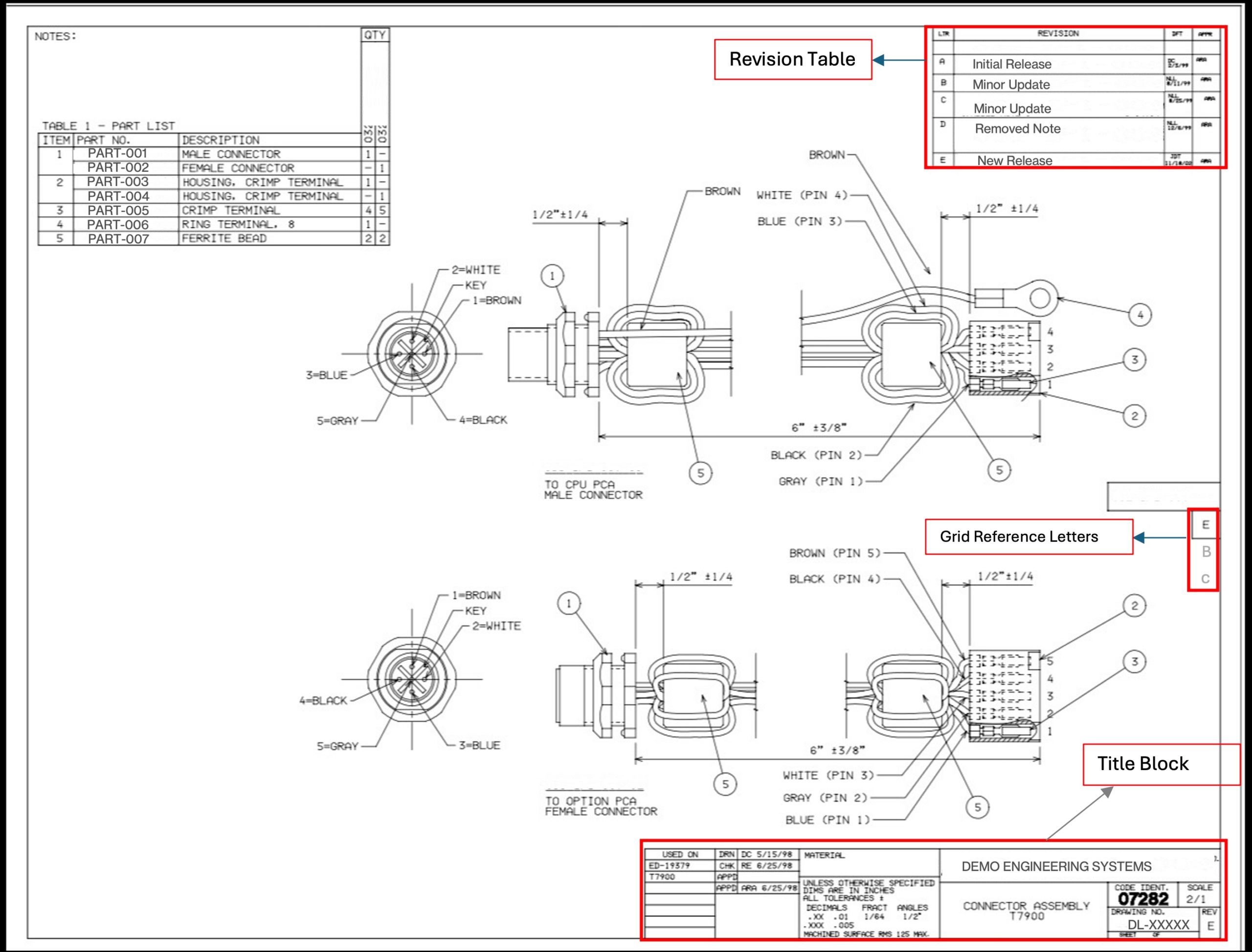 Engineering PDF title block with REV field highlighted amid complex drawing