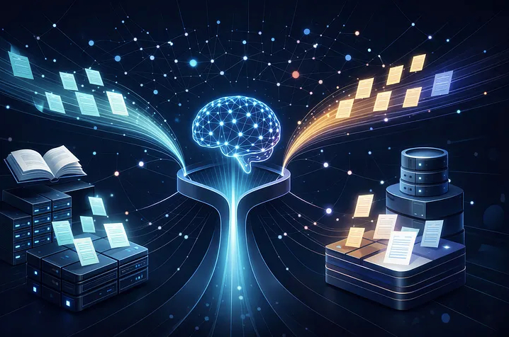Schematic of RAG pipelines indexing and retrieving from enterprise document stores