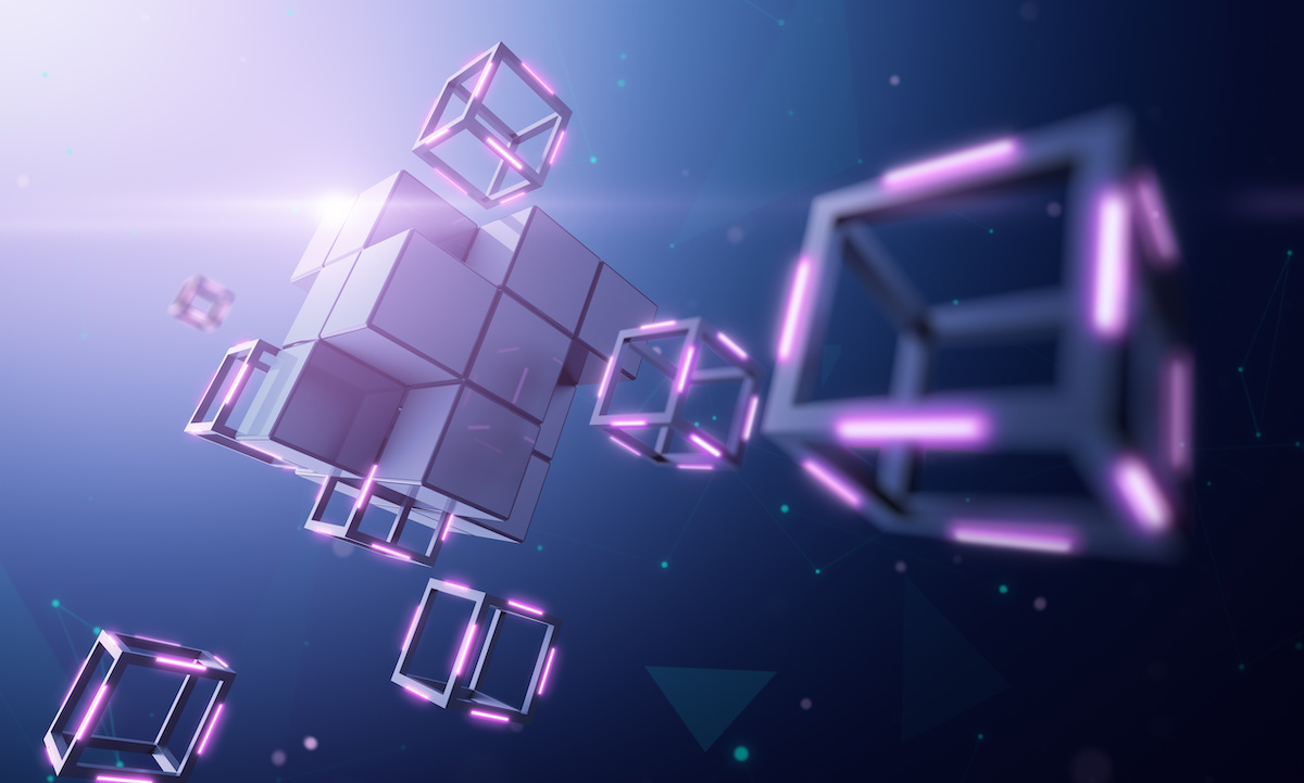 Visualização de infraestrutura de servidores representando validadores de blockchain em uma rede descentralizada, com logos corporativos integrados no design