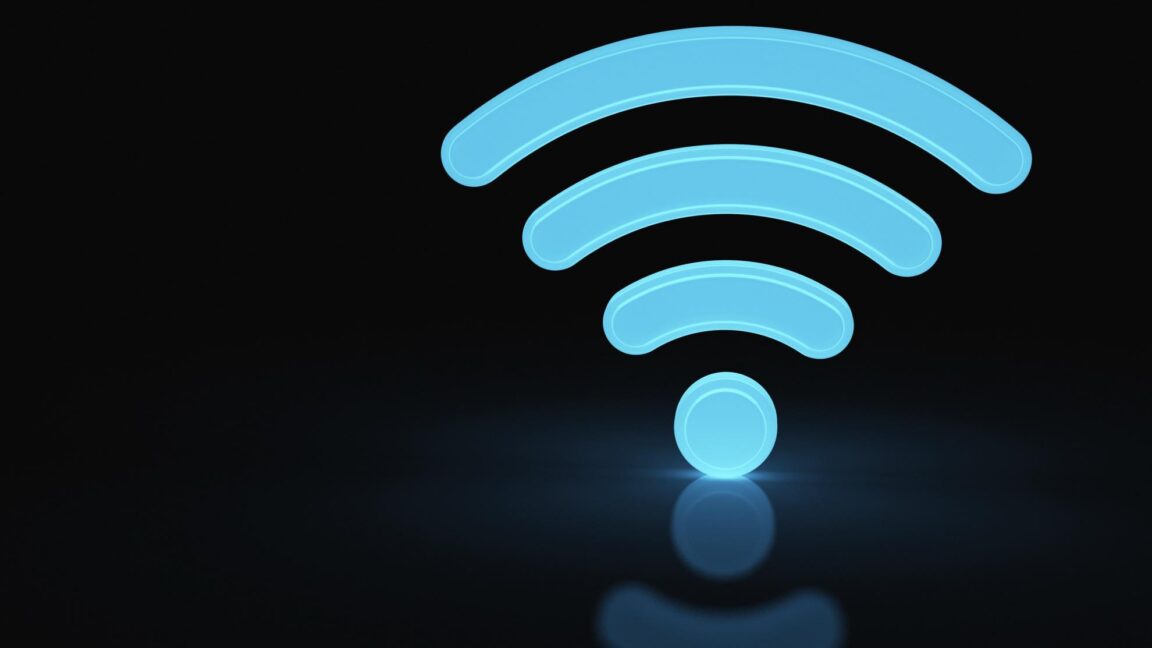 Digital illustration of ghostly signals bypassing Wi-Fi router encryption barriers