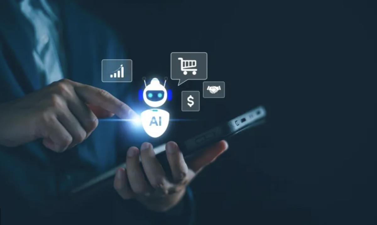 Interface de chatbot IA guidant les décisions d'achat des consommateurs en fintech