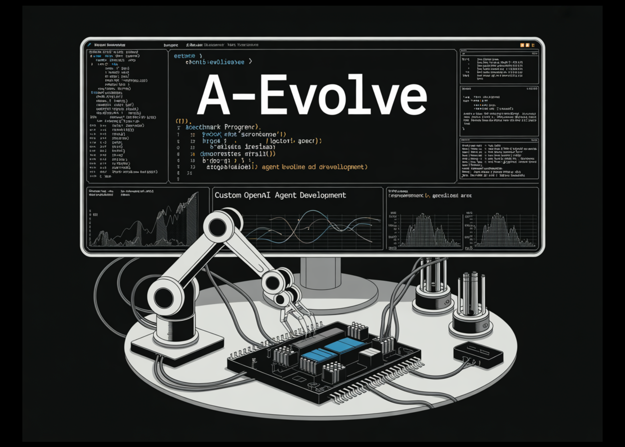 Colab notebook running A-Evolve framework with agent benchmark results and mutation logs