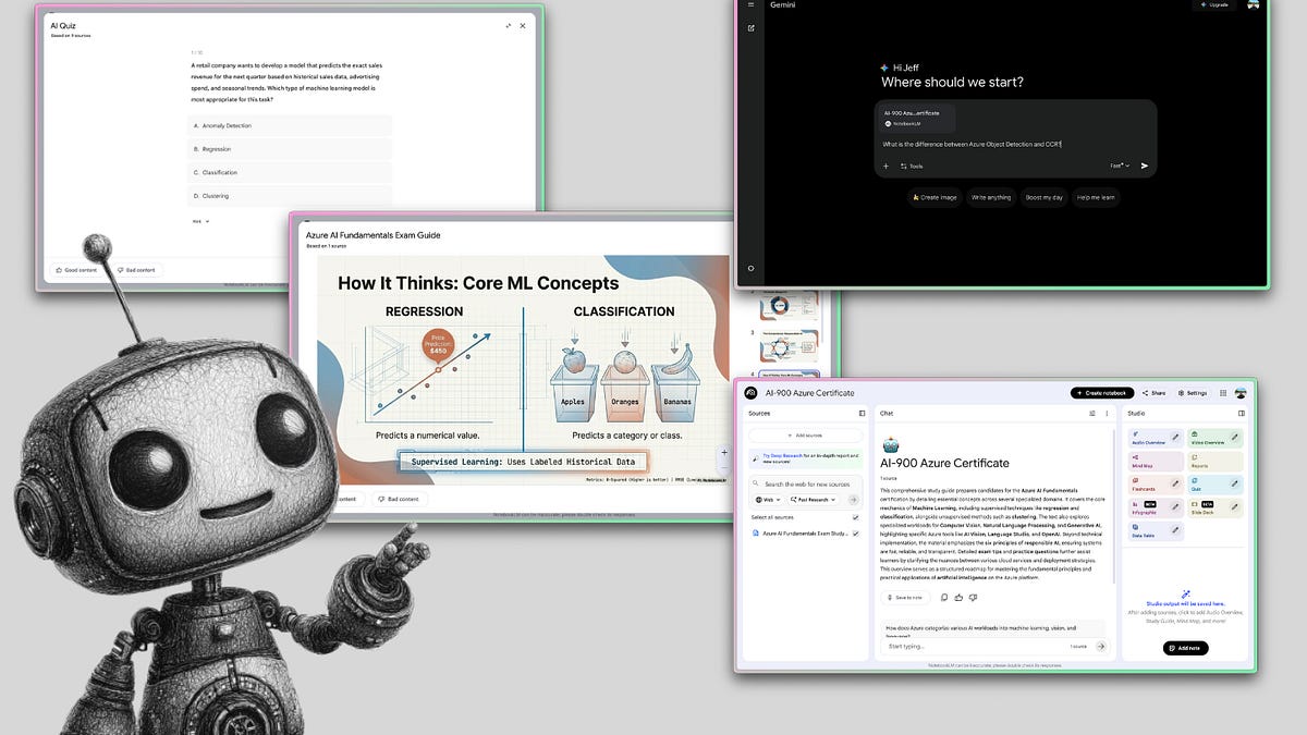 NotebookLM interface generating cinematic video overview from notes with Gemini animations