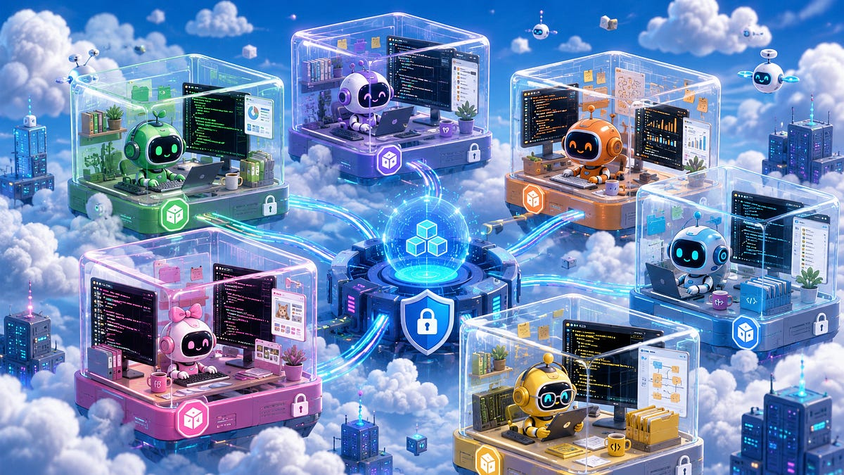 A stylized digital brain interconnected with various computer icons like a terminal window, browser tab, and file explorer.