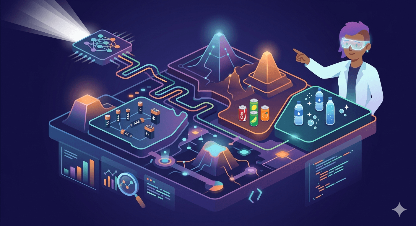 Abstract map of vector space with clustered word embeddings like cat and kitten nearby