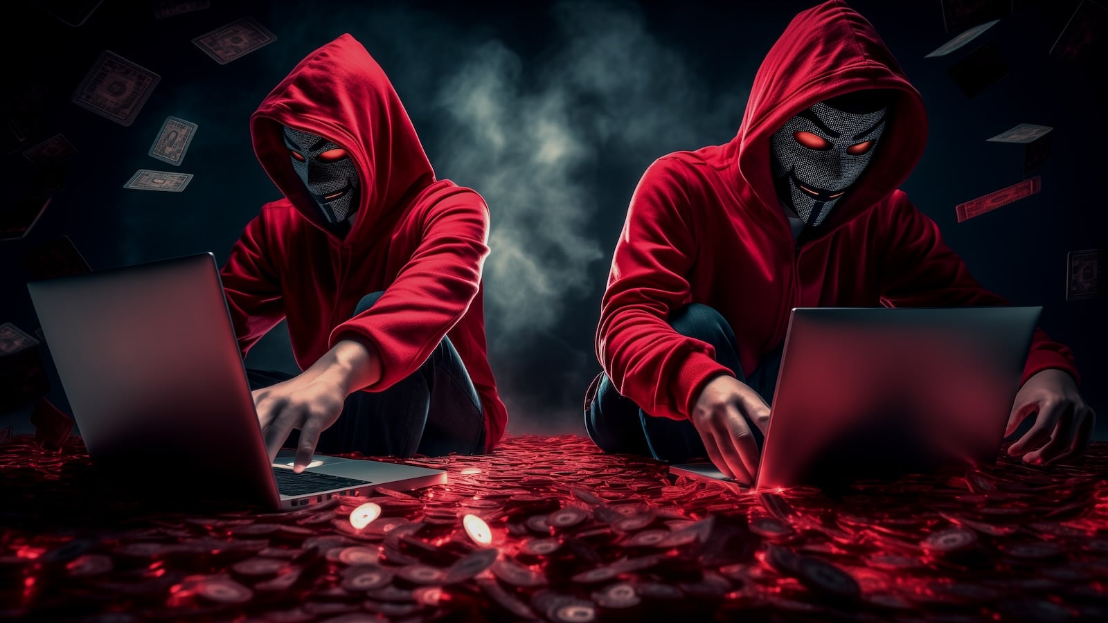 North Korean operatives shaking hands with Drift developers at a crowded crypto conference