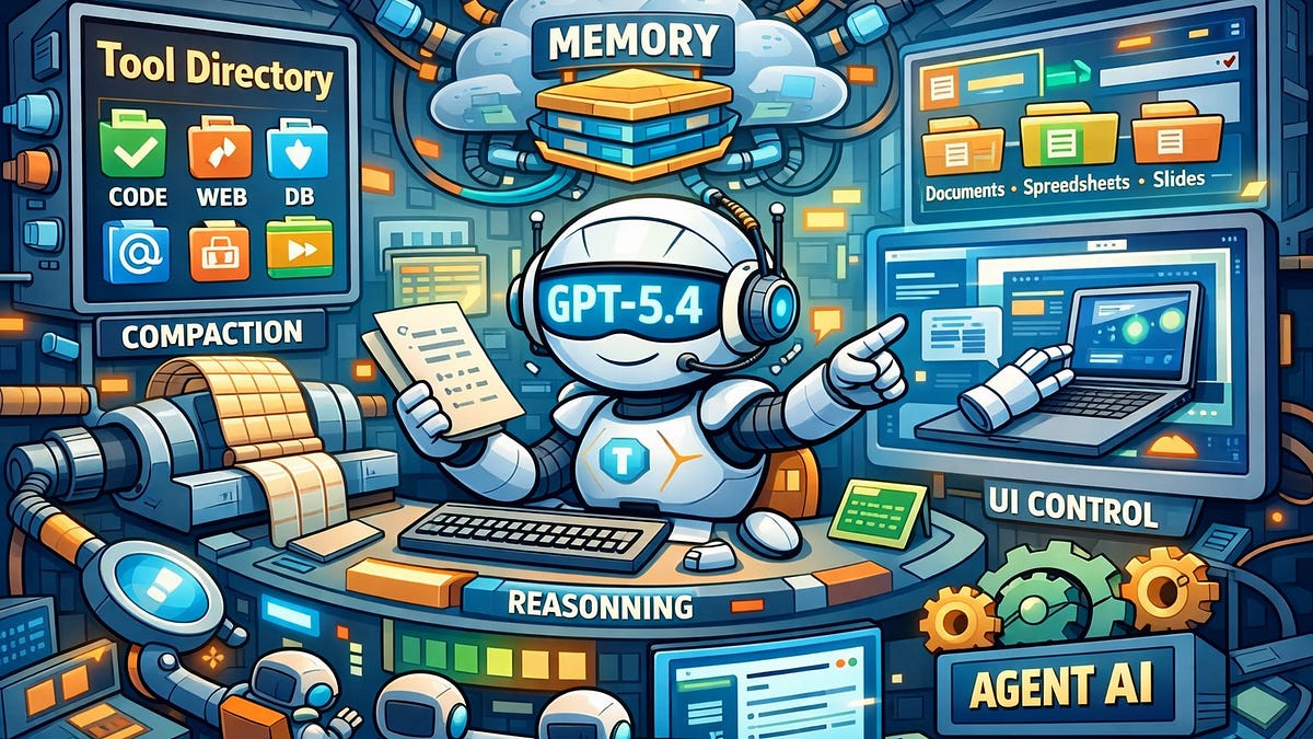 Conceptual diagram of GPT-5.4 as a cognitive operating system with neural core and runtime layers