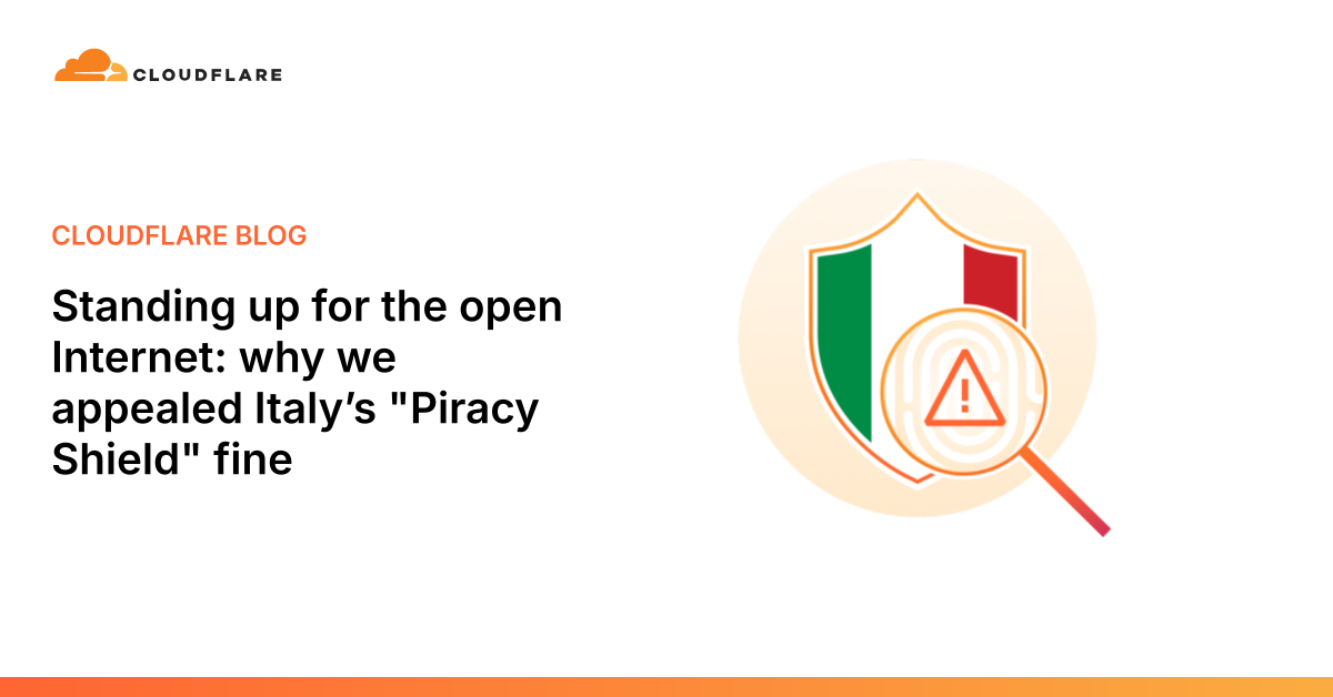 Cloudflare logo with Italian flag and shield icon cracked