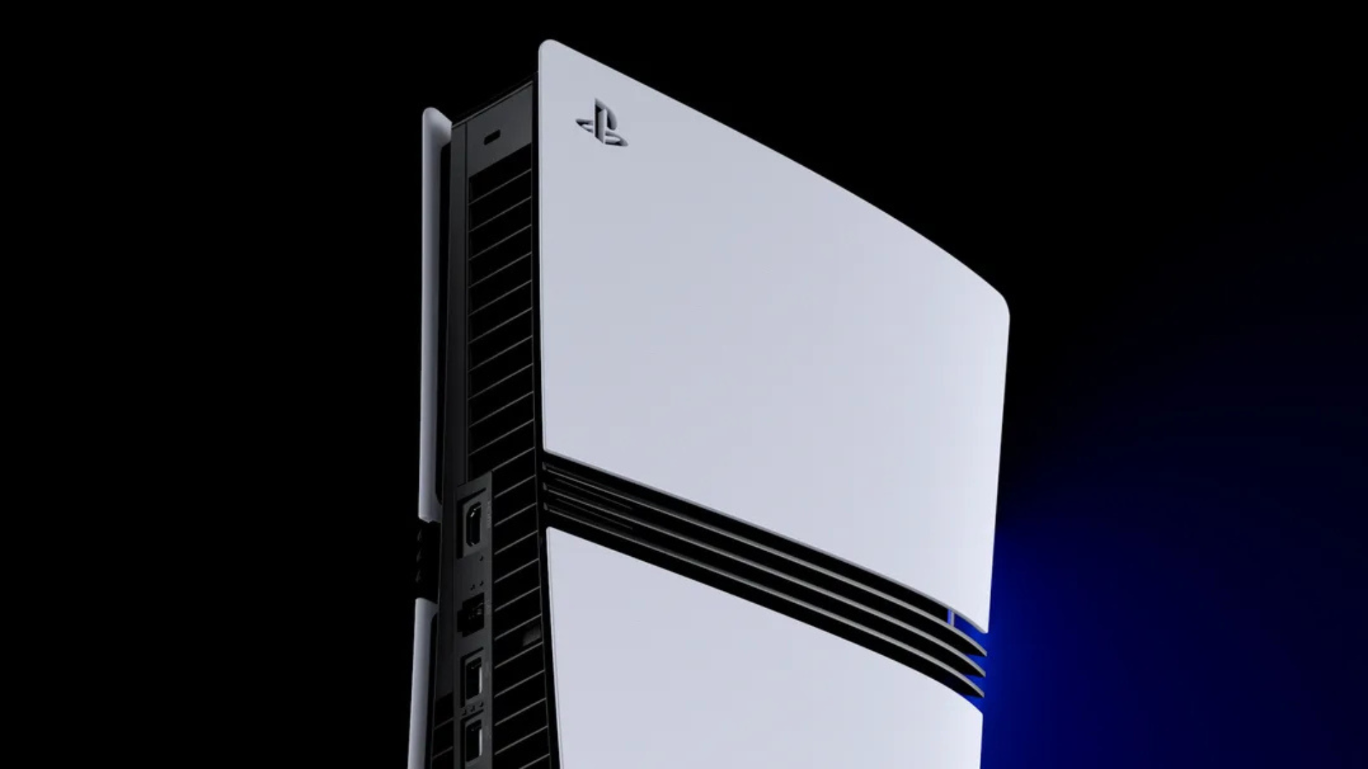 PlayStation 5 console with glowing blue AI frame generation visualization overlay