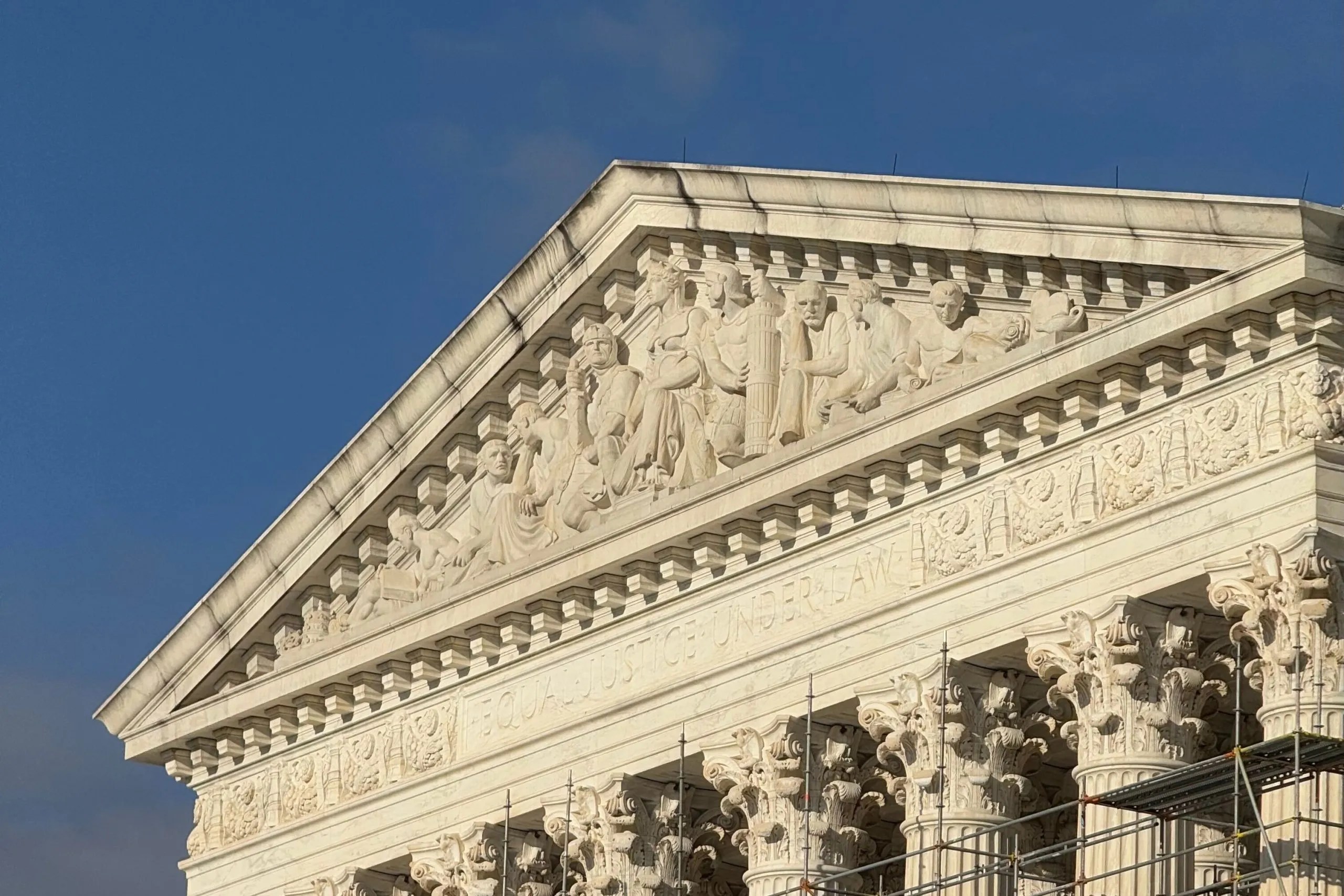 Illustration of Supreme Court justices with their pets including a spaniel, chinchilla, and goat