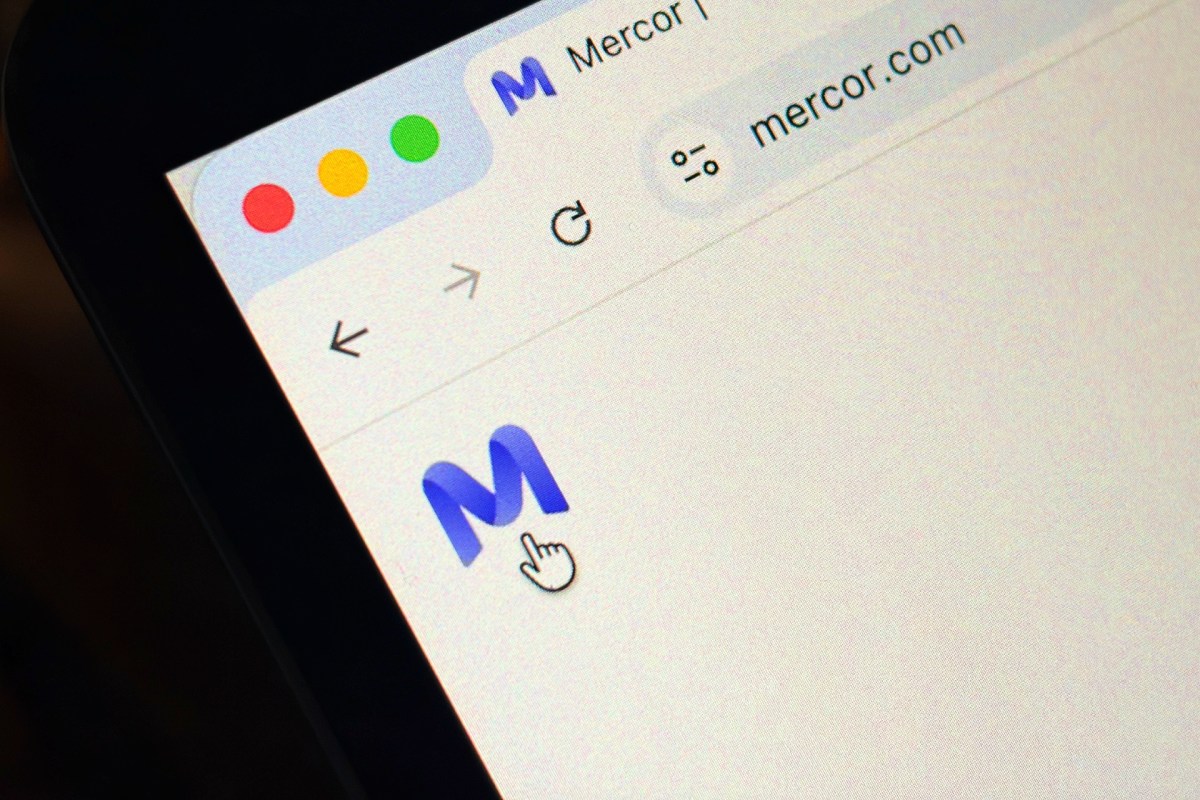 Mercor AI recruiting platform interface with red cyber warning overlay and LiteLLM code snippet