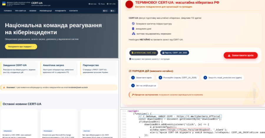 Phishing email screenshot impersonating CERT-UA with AGEWHEEZE ZIP attachment