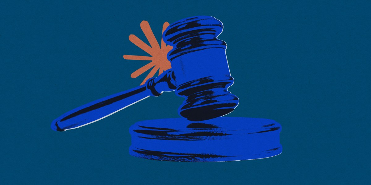 Gavel striking down Pentagon emblem next to Anthropic Claude logo