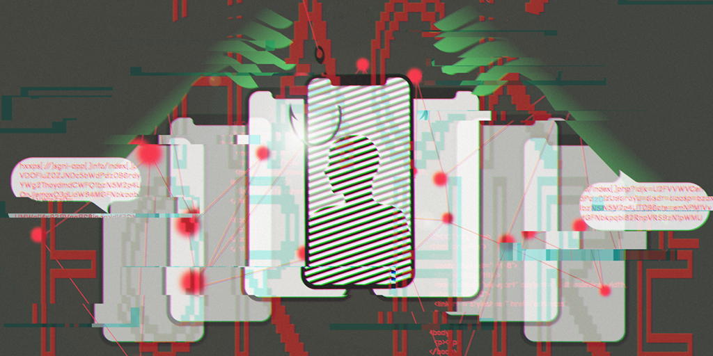 Digital shadows over Cairo skyline with phishing email overlay targeting journalists