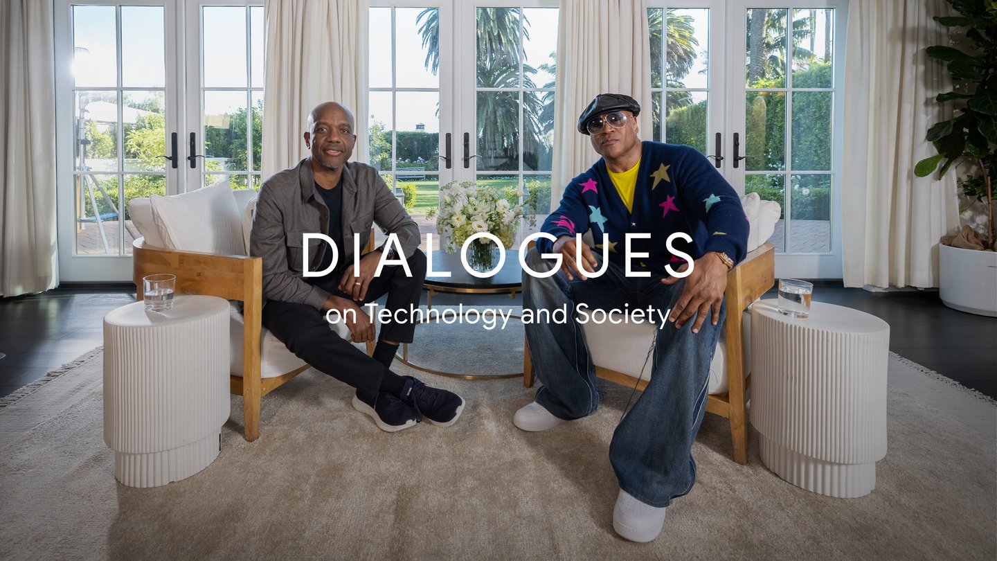 James Manyika and LL COOL J in conversation on stage discussing AI and music creativity