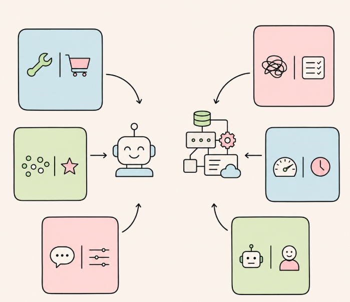 A diagram showing interconnected trade-off points in AI production.