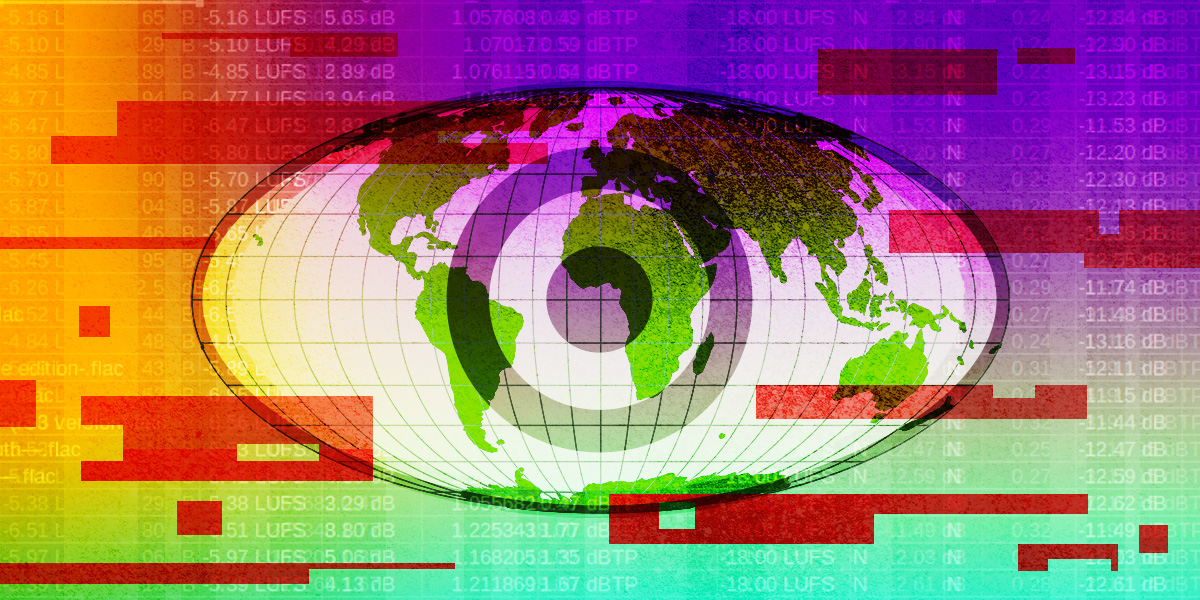 Digital chains binding a human rights activist silhouette against a globe of surveillance eyes