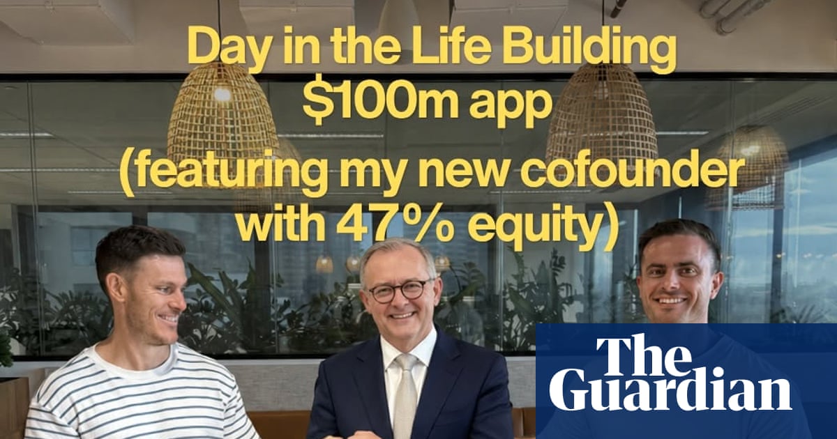 AI-generated meme of Australian Prime Minister Anthony Albanese depicted as a tradesperson, with a cartoonish depiction of budget documents in the background.