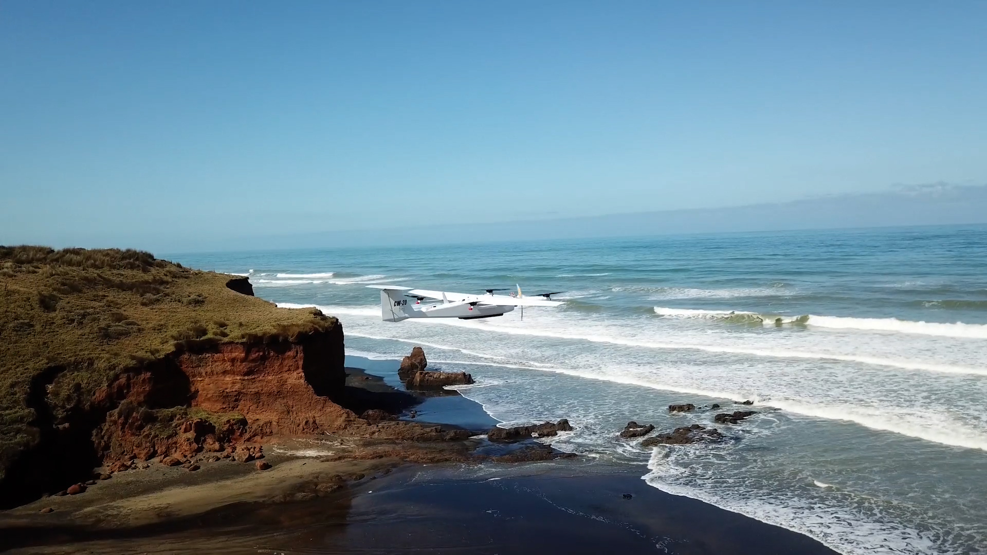 AI-powered drone circling a pod of Māui dolphins off New Zealand's coast
