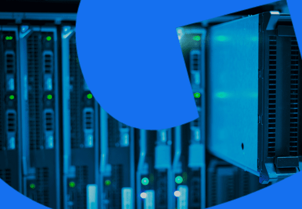 Crashed server room with data recovery tools in foreground