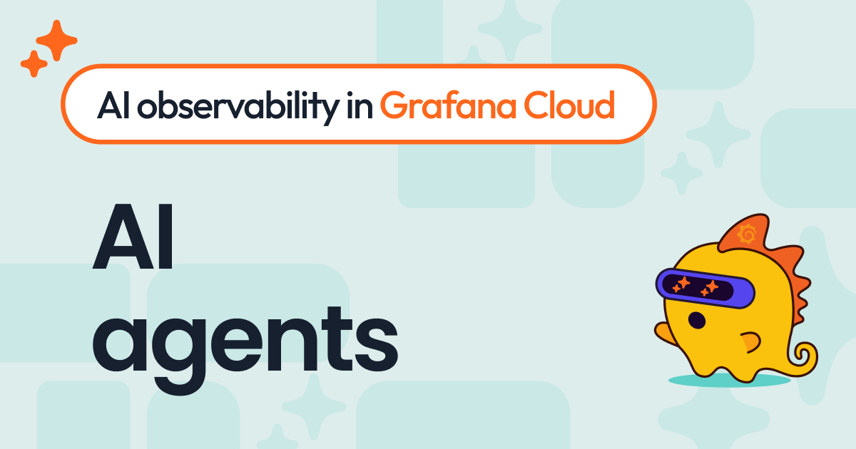 Grafana Cloud dashboard showing end-to-end trace of an AI agent workflow with tool calls and token usage