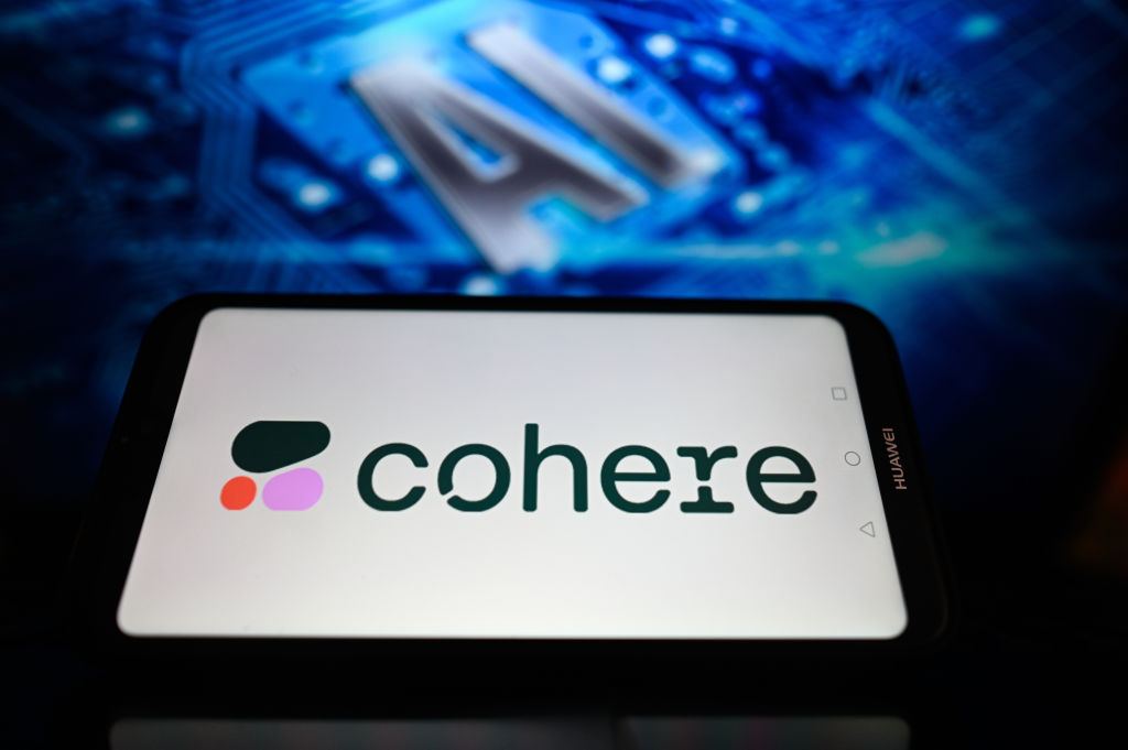 A split image showing the logos of Cohere and Aleph Alpha, with a subtle overlay of European and Canadian flags.