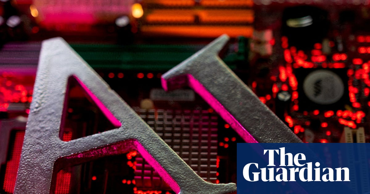 Larry Fink at podium with AI graphics and stock charts in background